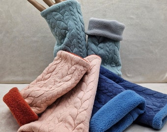 Cuffs/Wrist warmers/Arm warmers / cozy knitted cable look in 3 winter pastel shades, handmade