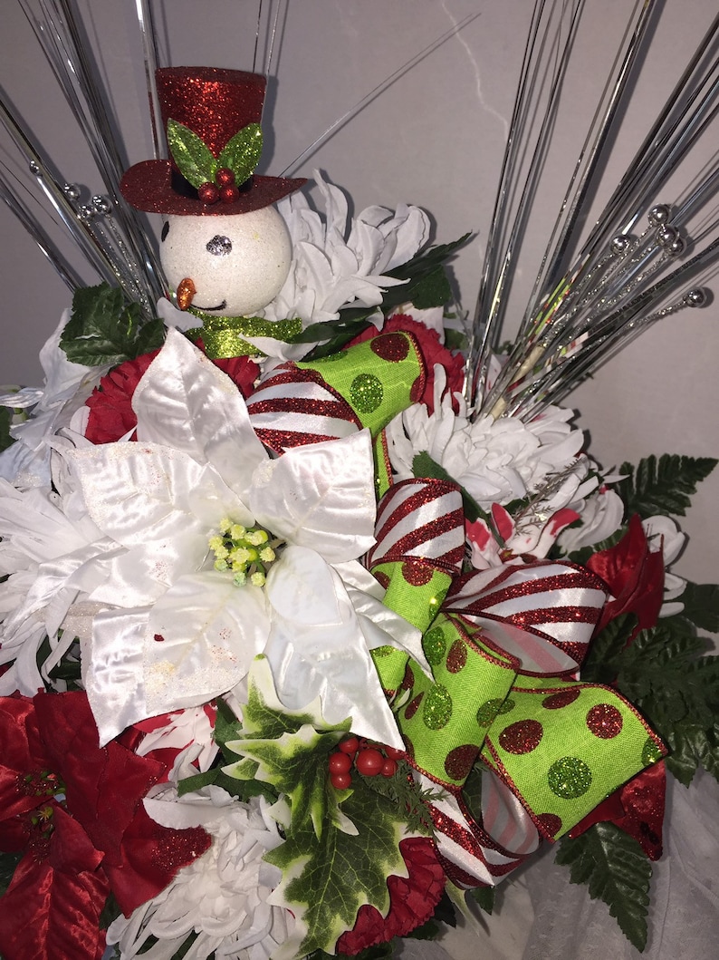 Snowman Cemetery vase flower arrangement | Etsy