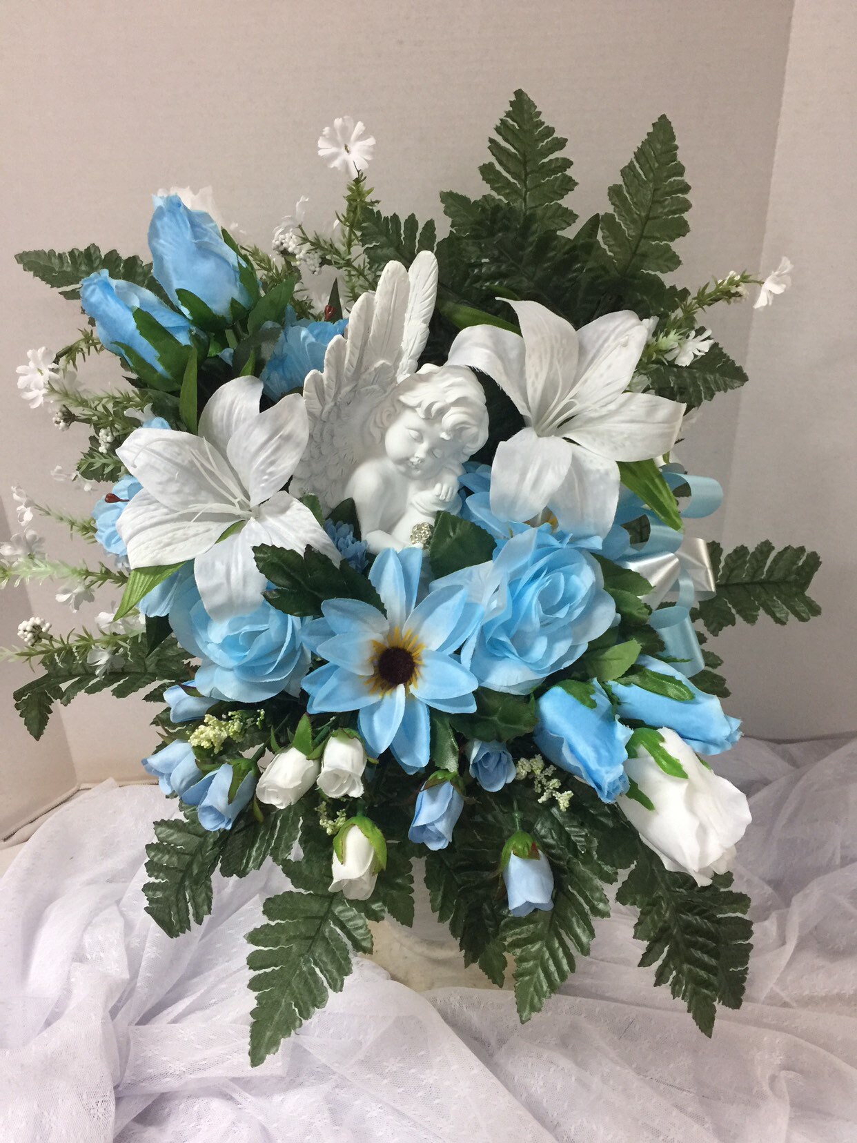 Cemetery vase cone flower arrangement with Sleeping Angel Etsy