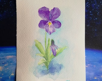 Violet Painting Spring Original Art Pansy Painting Flower Art Small Watercolor 7 by 5 Floral Wall Art by ElgrigoArtShop