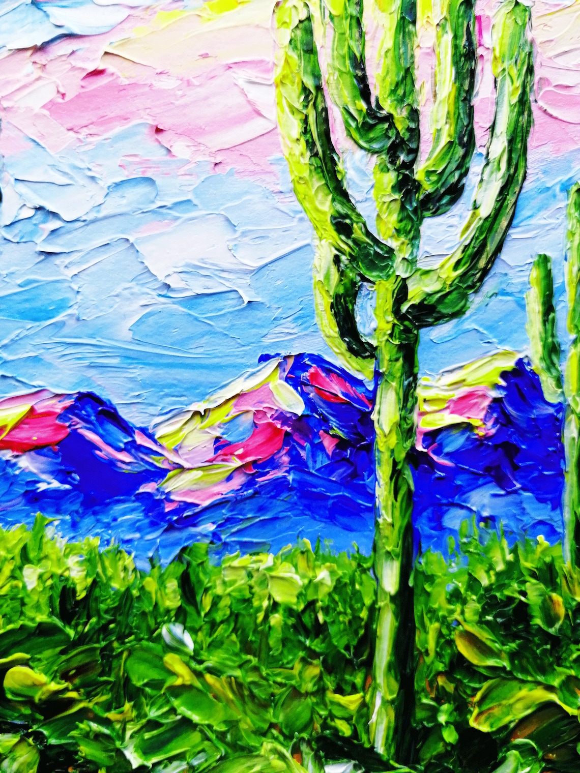 Saguaro Cactus Painting Original Art Southwest Cactus Plant Etsy