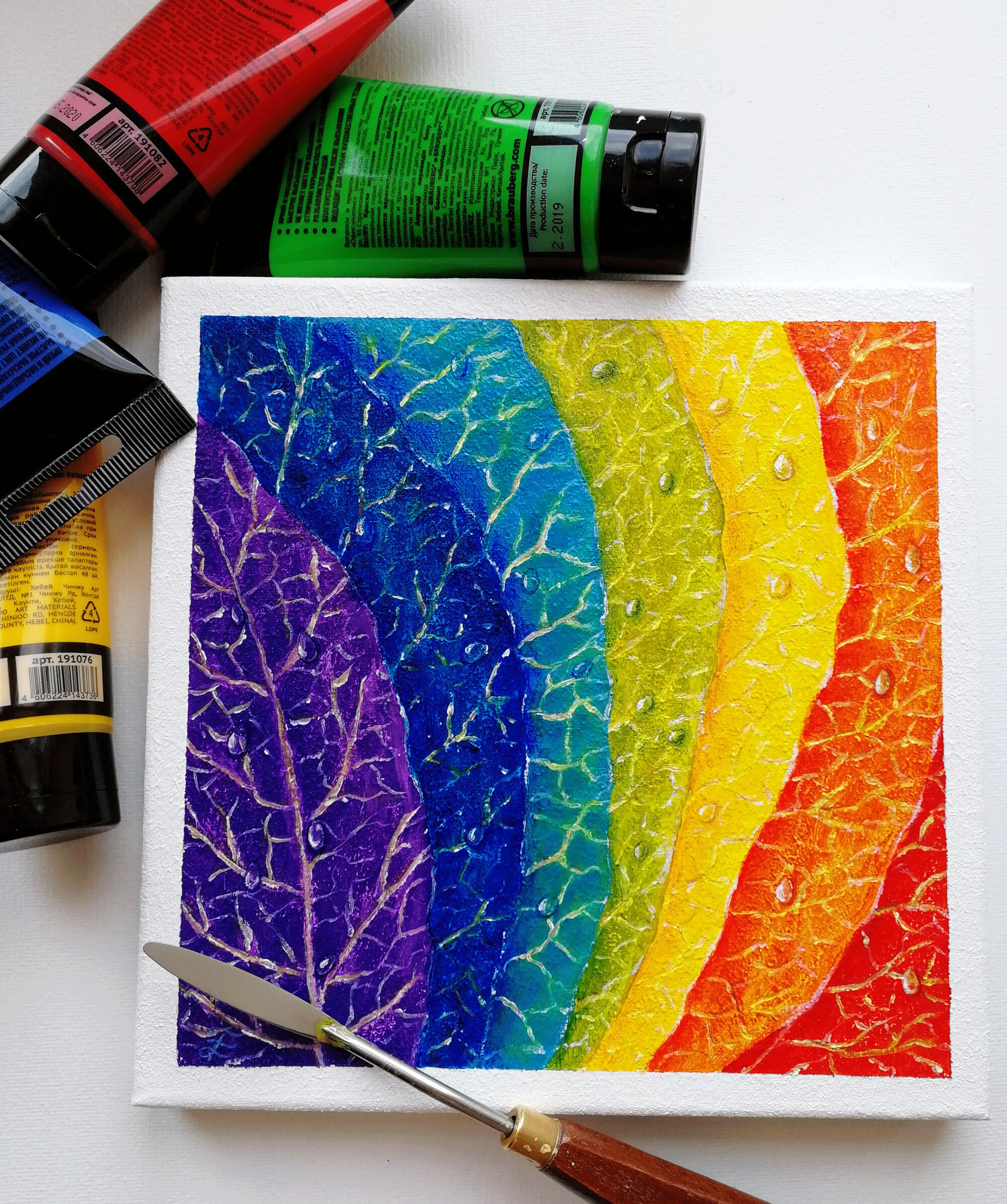 Rainbow Leaves Painting Colorful Original Art Fall Tree Art Etsy