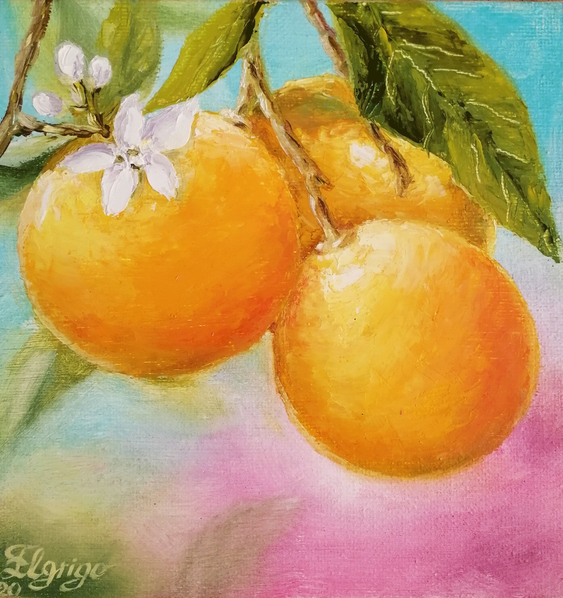 Orange Painting Fruit Original Art Vegan Orange Artwork Tree Etsy