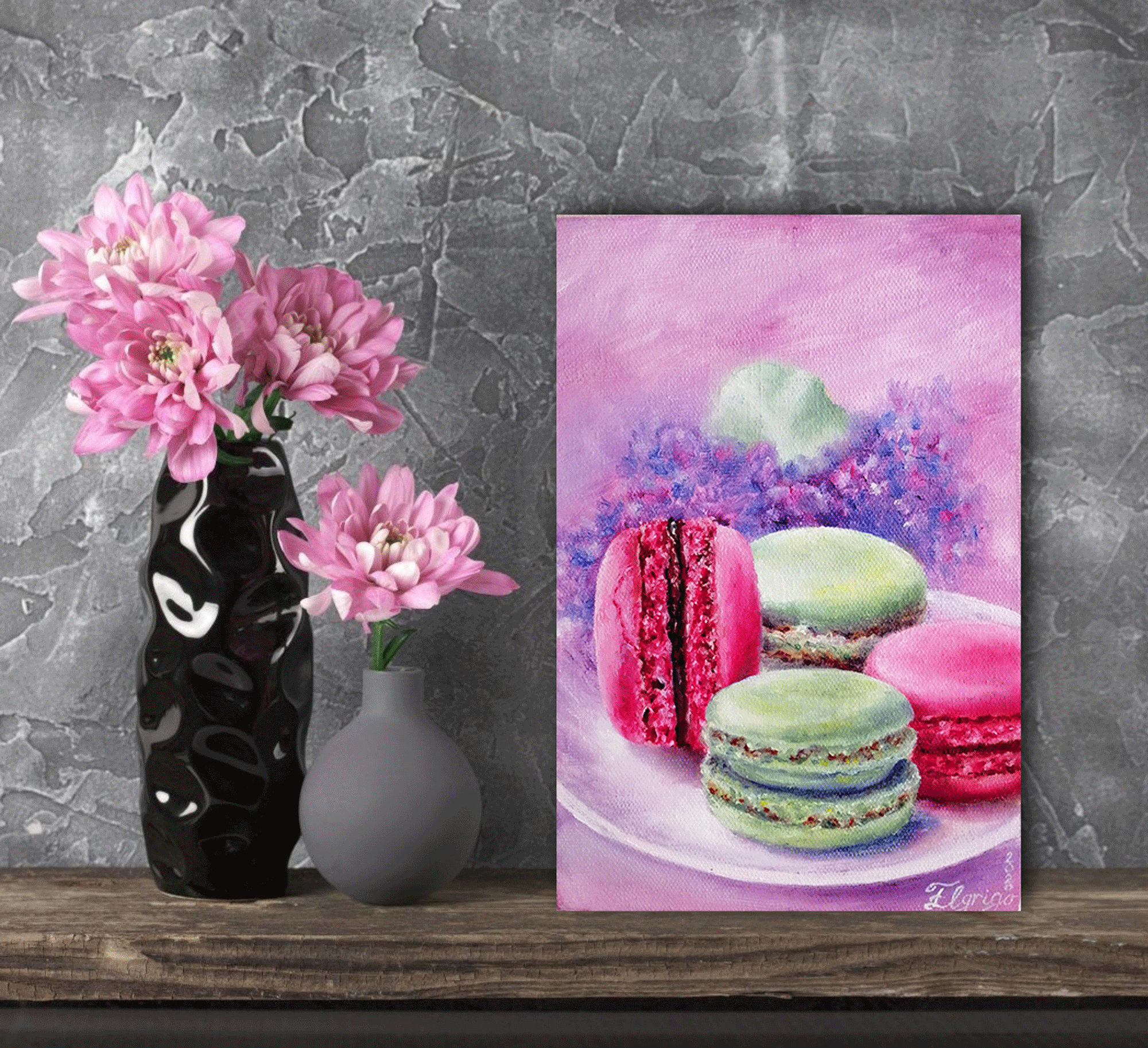 Dessert Painting Food Original Art Cake Macarons Artwork Etsy