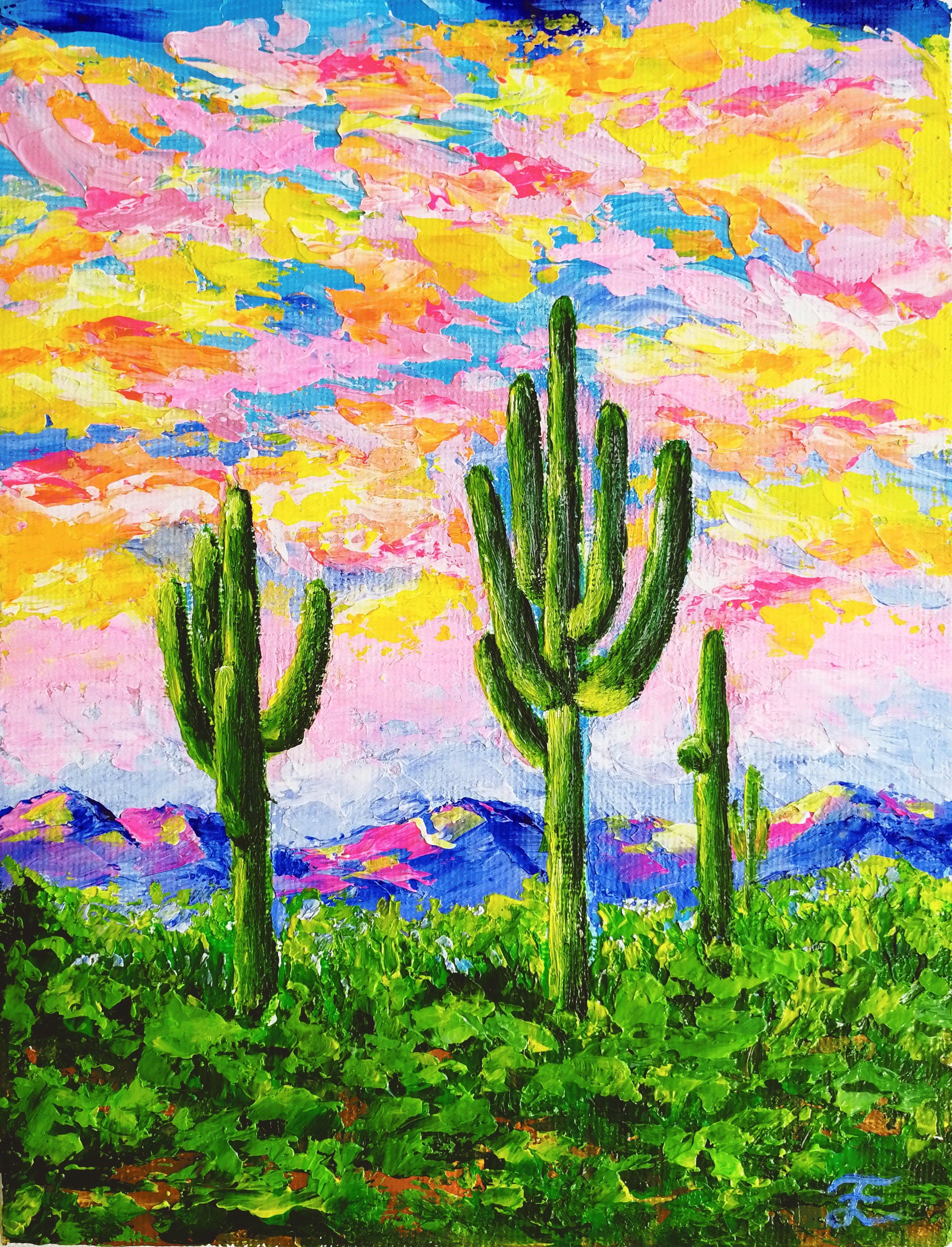 Saguaro Cactus Painting Original Art Southwest Cactus Plant Etsy