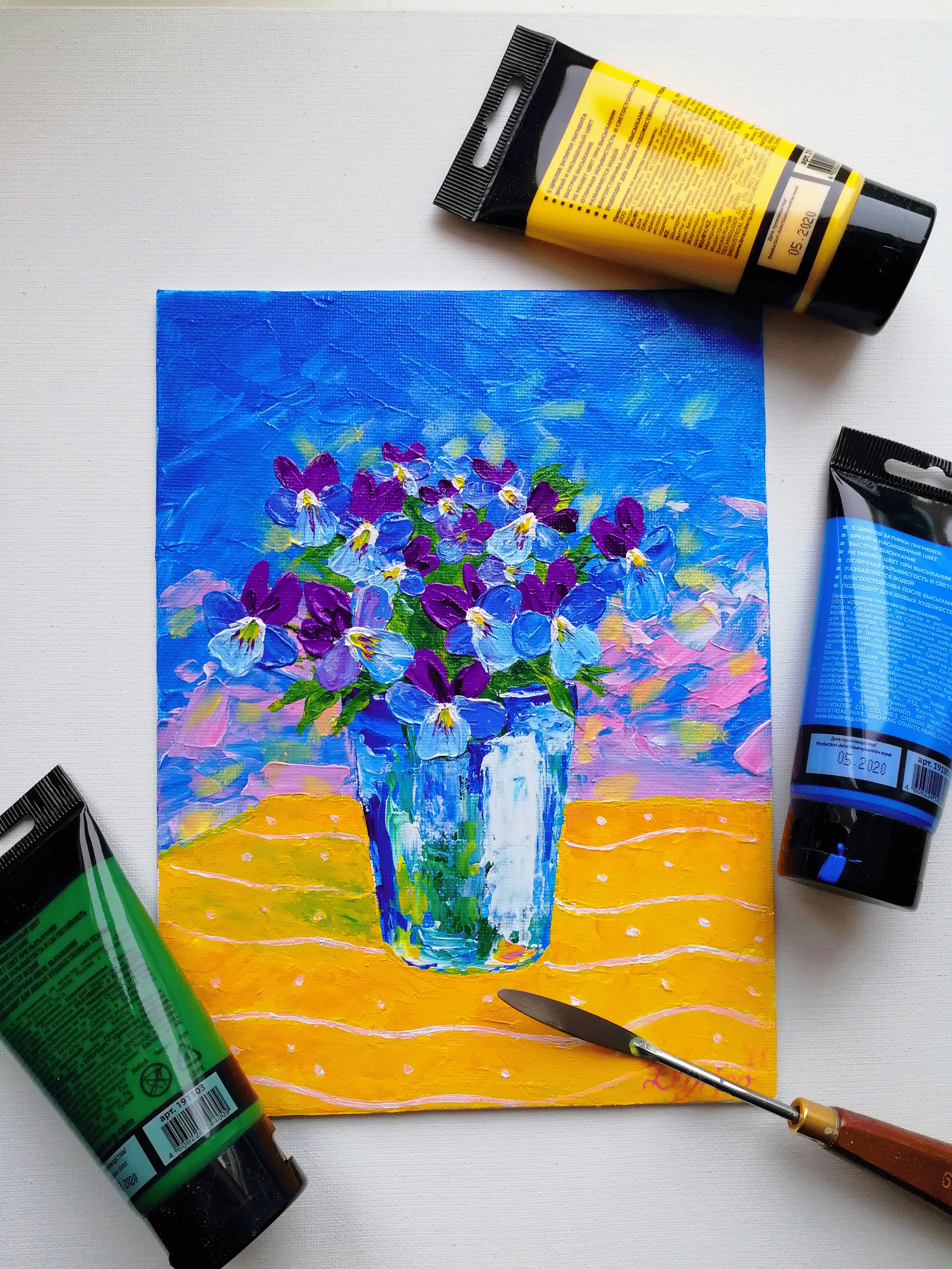 Viola Painting Flower Original Art Wildflower Painting Impasto Etsy
