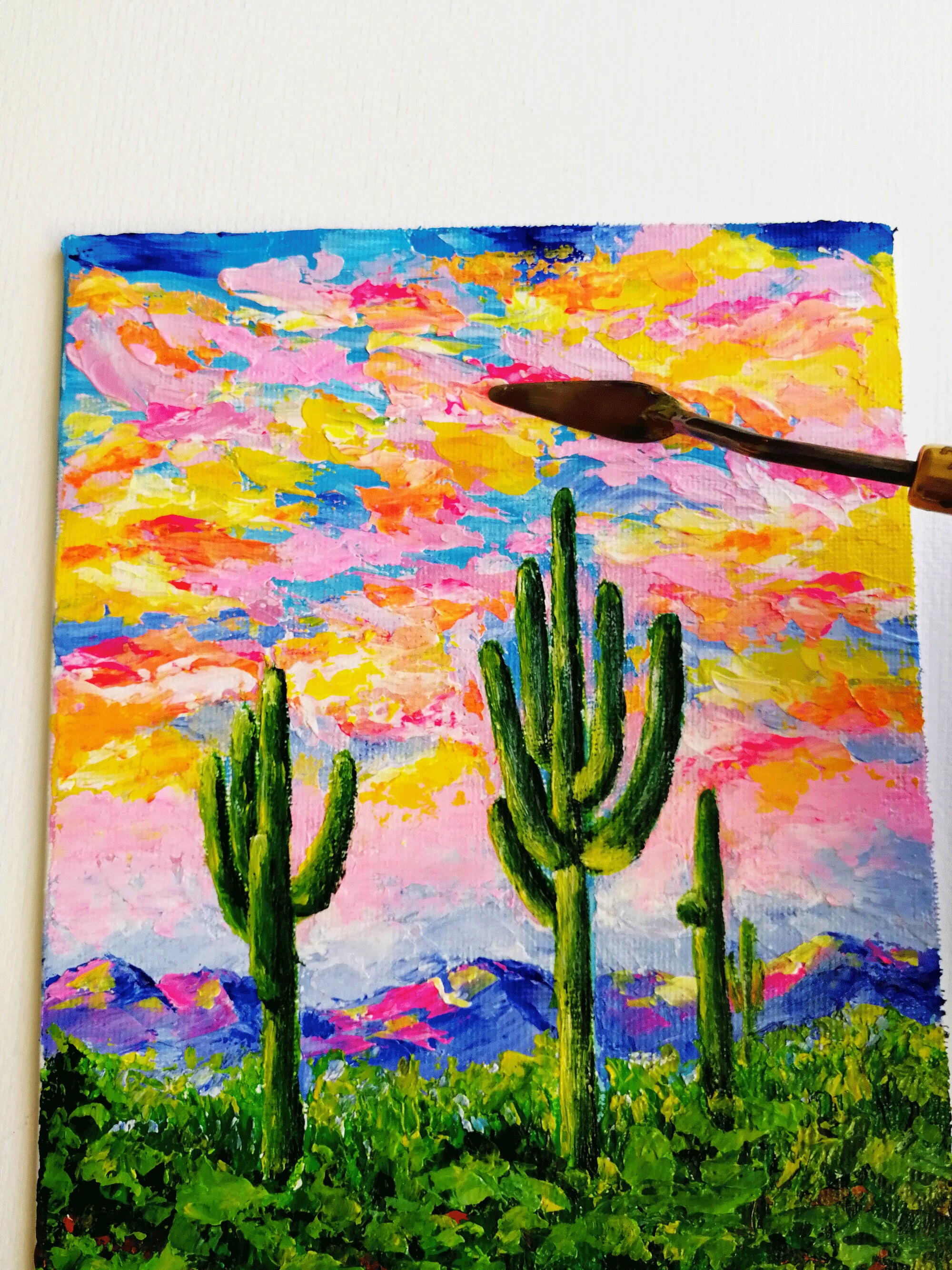 Saguaro Cactus Painting Original Art Southwest Cactus Plant Etsy
