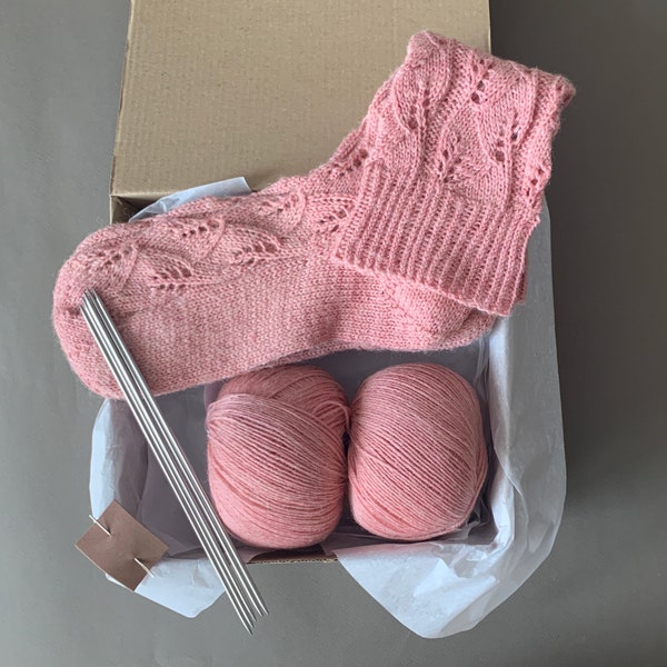 Sock knitting kit including yarn, needles, step by step tutorial & video Kits for Beginners