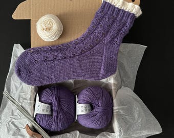 Lace Socks Knitting Kit: Yarn, Needles, Tutorial (Intermediate)
