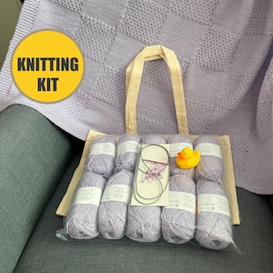 Baby Blanket Knitting Kit Easy Beginner friendly including yarn needles stitch markers tapestry needle pattern in English 10 delicate colors