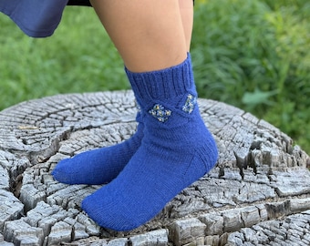 Sock knitting pattern Forget-me-nots Easy Beginner Friendly wool knitted sock PDF