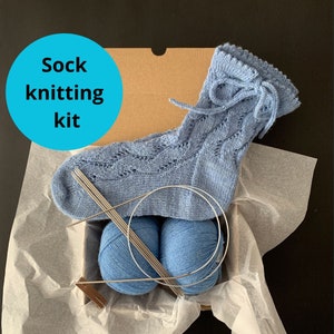 Sock knitting kit FLIRT SOCKS including yarn,needles, ribbons step by step tutorial & video Knitting Kits for Beginners