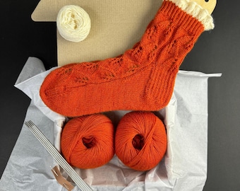 Lace Socks Knitting Kit: Autumn Kiss Beginner DIY with Needles & Yarn