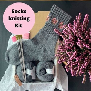 Socks knitting kit Botanical socks knitting kit Heather step by step tutorial & video Kits for Beginners