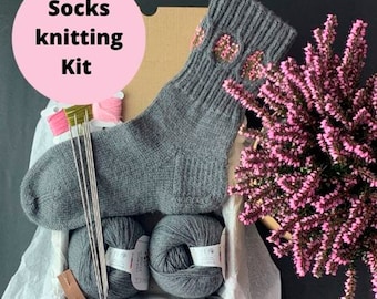 Socks knitting kit Botanical socks knitting kit Heather step by step tutorial & video Kits for Beginners