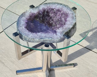 Amethyst Table with Glass top - With Chrome Stand