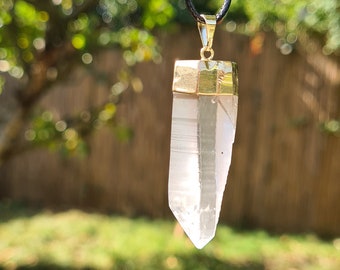 Lemurian Quartz Crystal necklace pendant raw crystal healing protection