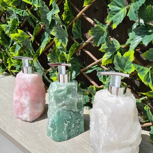 Crystal soap dispenser Quartz Soap dispenser Aventurine Soap dispenser Raw Crystal Stone Rose Quartz image 1