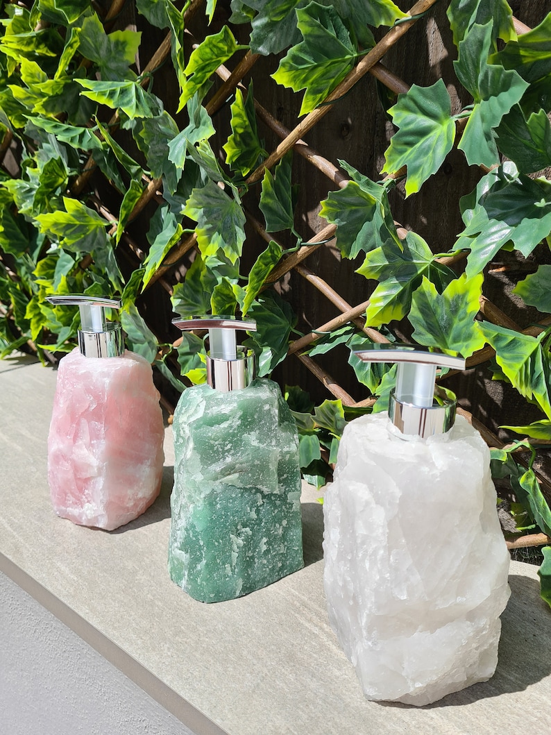 Crystal soap dispenser Quartz Soap dispenser Aventurine Soap dispenser Raw Crystal Stone Rose Quartz image 1