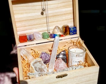 Beginner Crystal Kit with Sage tumble stones Pendulum Quartz Amethyst Tourmaline Selenite Candle