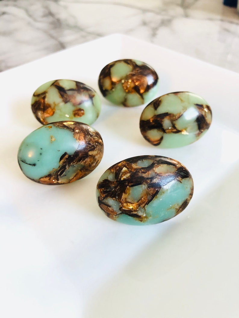 Stone Knobs Blue Stone With Copper Knobs Kitchen Etsy