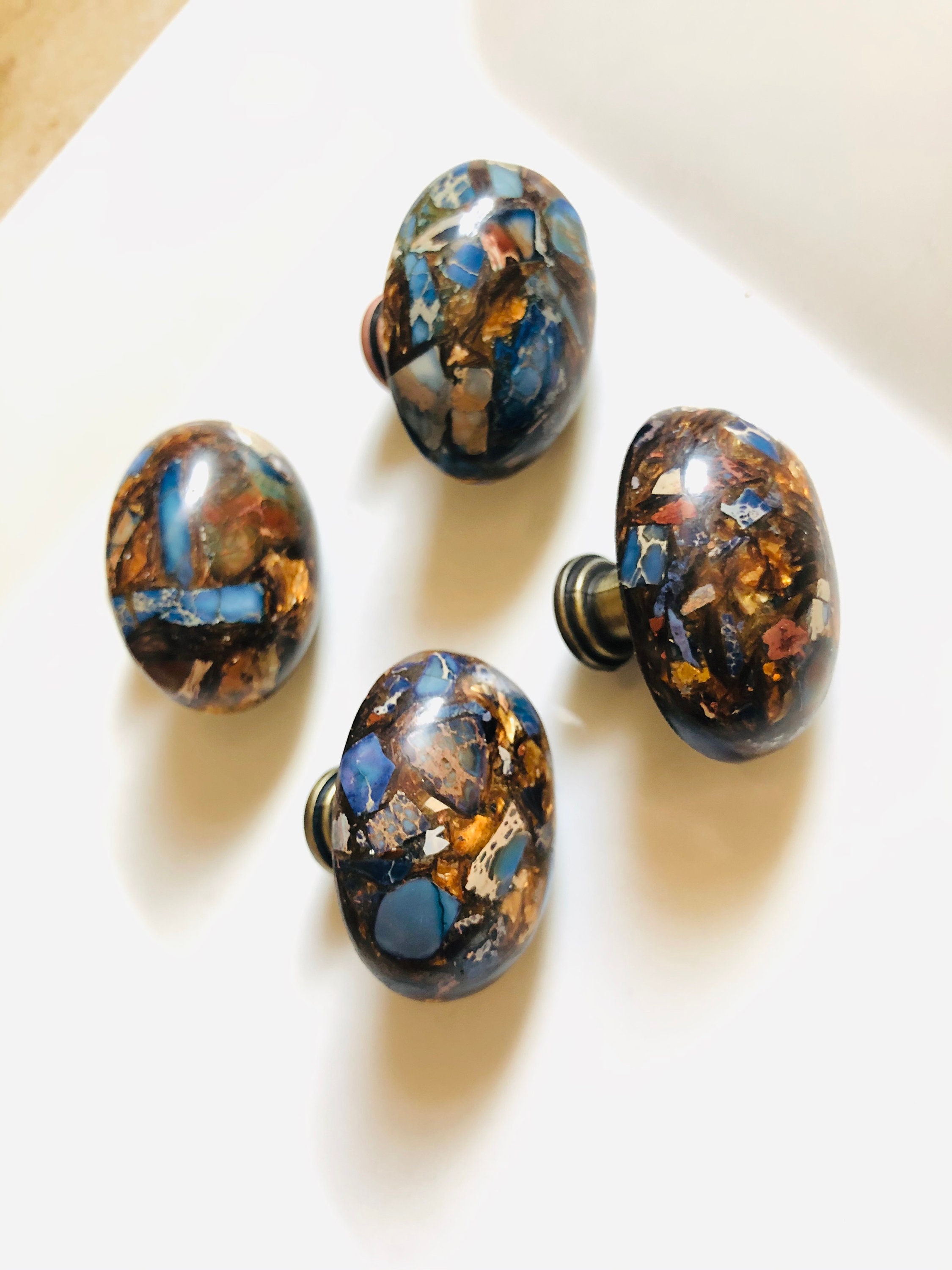 Blue and copper drawer knobs Cupboard Knobs Handles Etsy