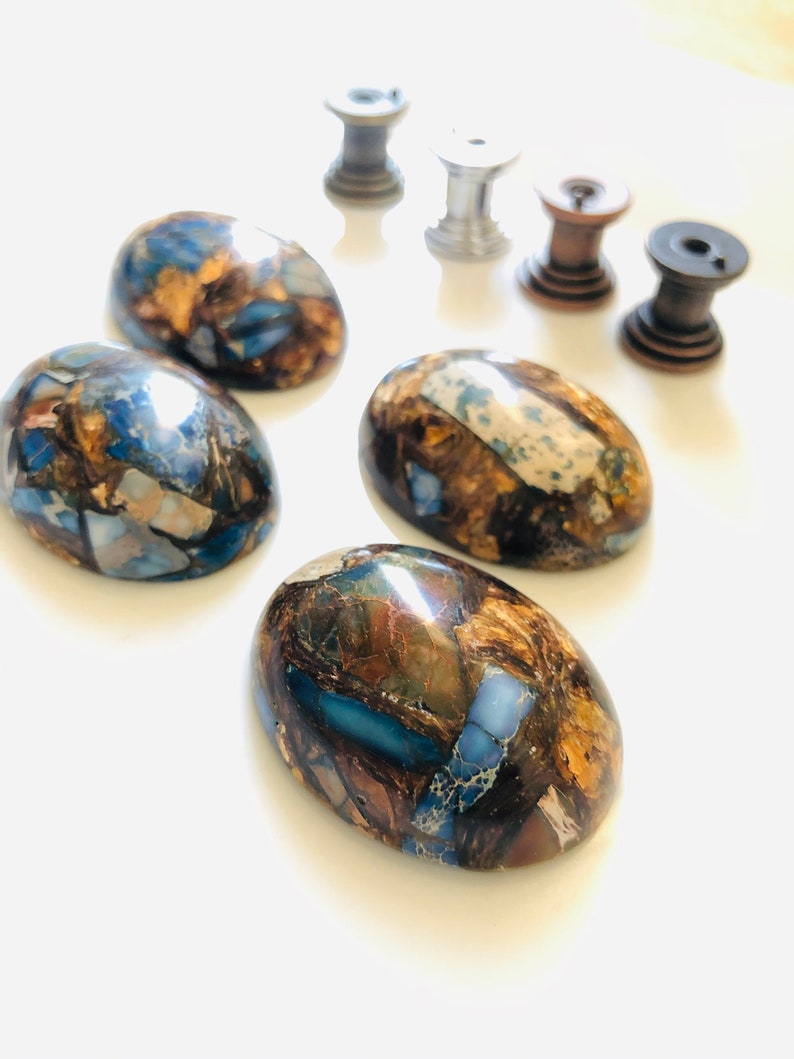 Stone Knobs Blue Stone With Copper Knobs Kitchen Etsy