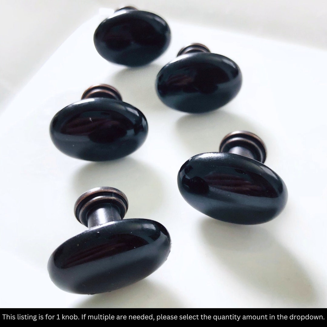 Black Stone Knobs, Unique Hardware, Black Agate