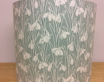 SNOWDROP LAMPSHADE, Handmade in the UK,  Contemporary, Retro, sage green and white snowdrop flowers, 20cm, 30cm Drum