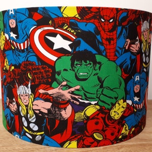 MARVEL SUPERHEROES Lampshade Handmade in the UK 20cm 30cm Drum Contemporary The Hulk Thor Captain America Iron Man Spiderman
