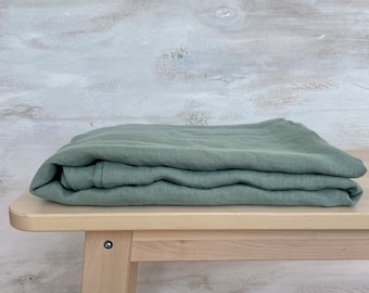 Lençol de linho verde eucalipto: roupa de cama europeia feita à mão, tamanhos disponíveis no Reino Unido e nos EUA