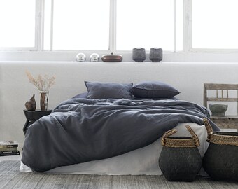 Steel Linen Bedding Set: Handmade European Flax Duvet Cover