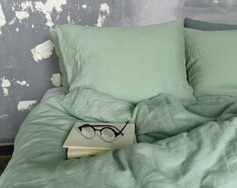Sage Green Linen Duvet Cover: 100% European Flax, Soft Washed Linen