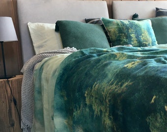 Green Forest Linen Duvet Cover: Handmade European Bedding