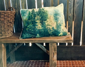Linen Pillowcase: Green Forest Print, Softened European Linen