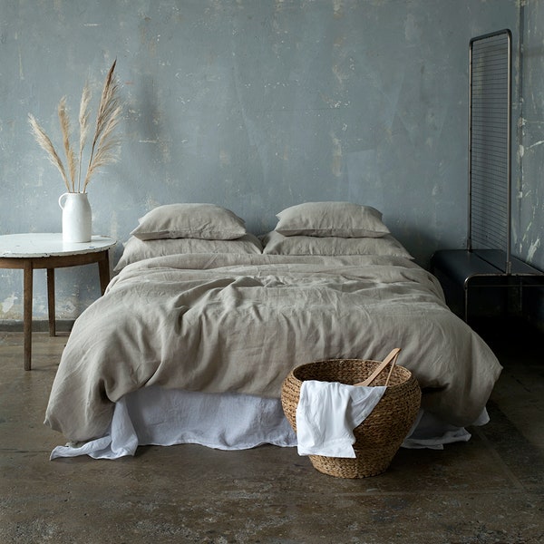 Natural linen bedding set, two pillowcases, Queen, King, Cal King, twin, Full, Double, duvet cover set, European linen, softened, certified