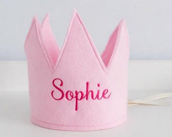 Corona in feltro personalizzata – Ricordo di compleanno con nome personalizzato, cappellino per feste per bambini