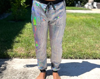 Holographic Reflective Menswear Jogger Rave Wear Festival Clothing Mens Fashion Glitter Party Wear Costume Rainbow Gay LGBTQ