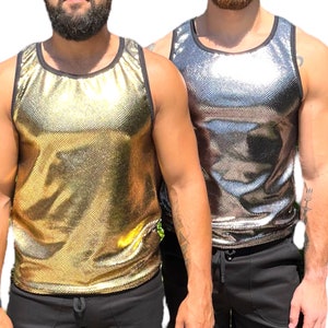 Reflektierende Schlangenhaut Print Samt Tank Top Herren