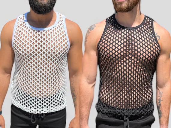 Fishnet Tank Festival Wear Festival Clothing Rave Wear Rave Outfit Burning Man Mesh See Through Party Wear Gay Clothing