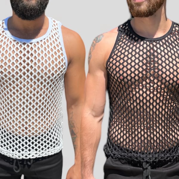 Mens Fishnet Racer Back Tank Festival Wear Festival Clothing Rave Wear Rave Outfit Burning Man Mesh See Through Party Wear Gay Clothing