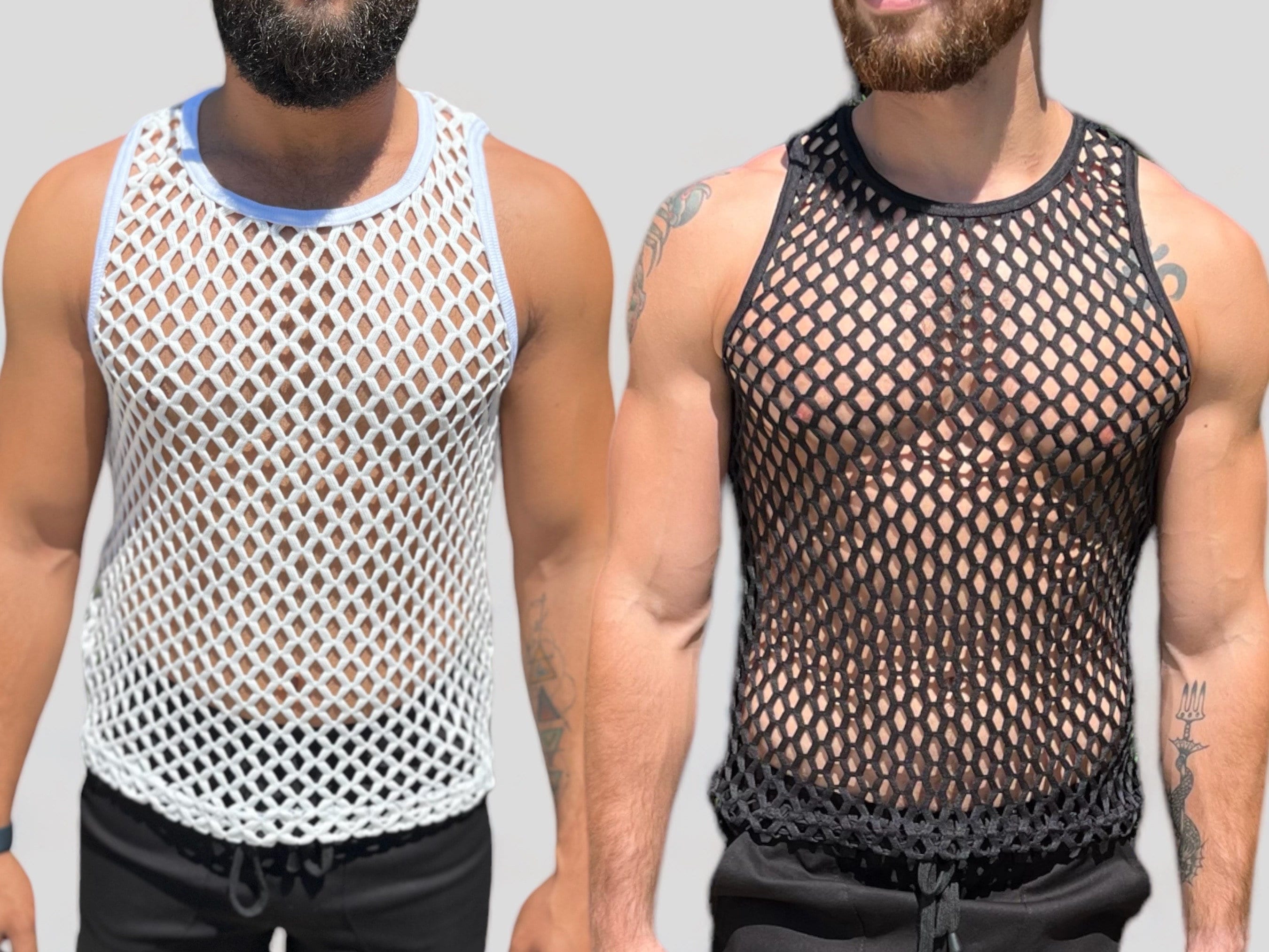 FeverCity Men Fishnet Mesh Crop Top