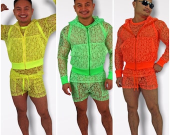 Mens Neon Lace Oversize Hoodie