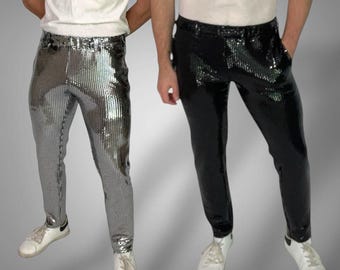 Pantaloni elasticizzati con paillettes da uomo