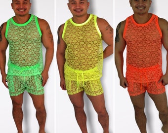 Mens Neon Lace Tank Top