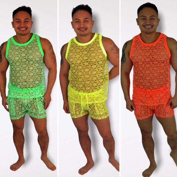 Mens Neon Lace Tank Top