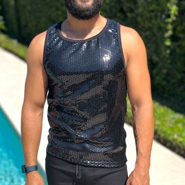 Men Sequin Tank Top Etsy