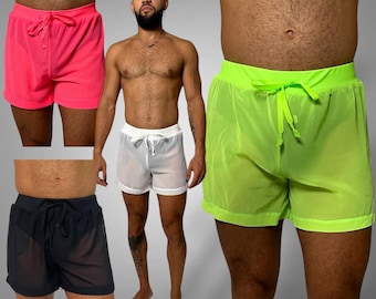Sheer Chiffon Short Mens Festival Wear See Through Mesh