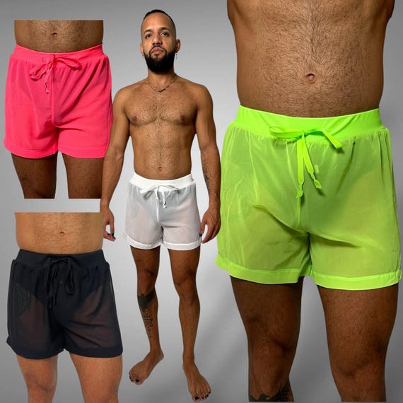 Sheer Chiffon Short Mens Festival Wear See Through Mesh