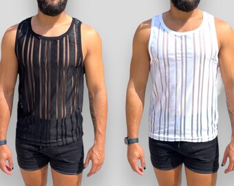 Mens Sheer Stretch Stripe Tank